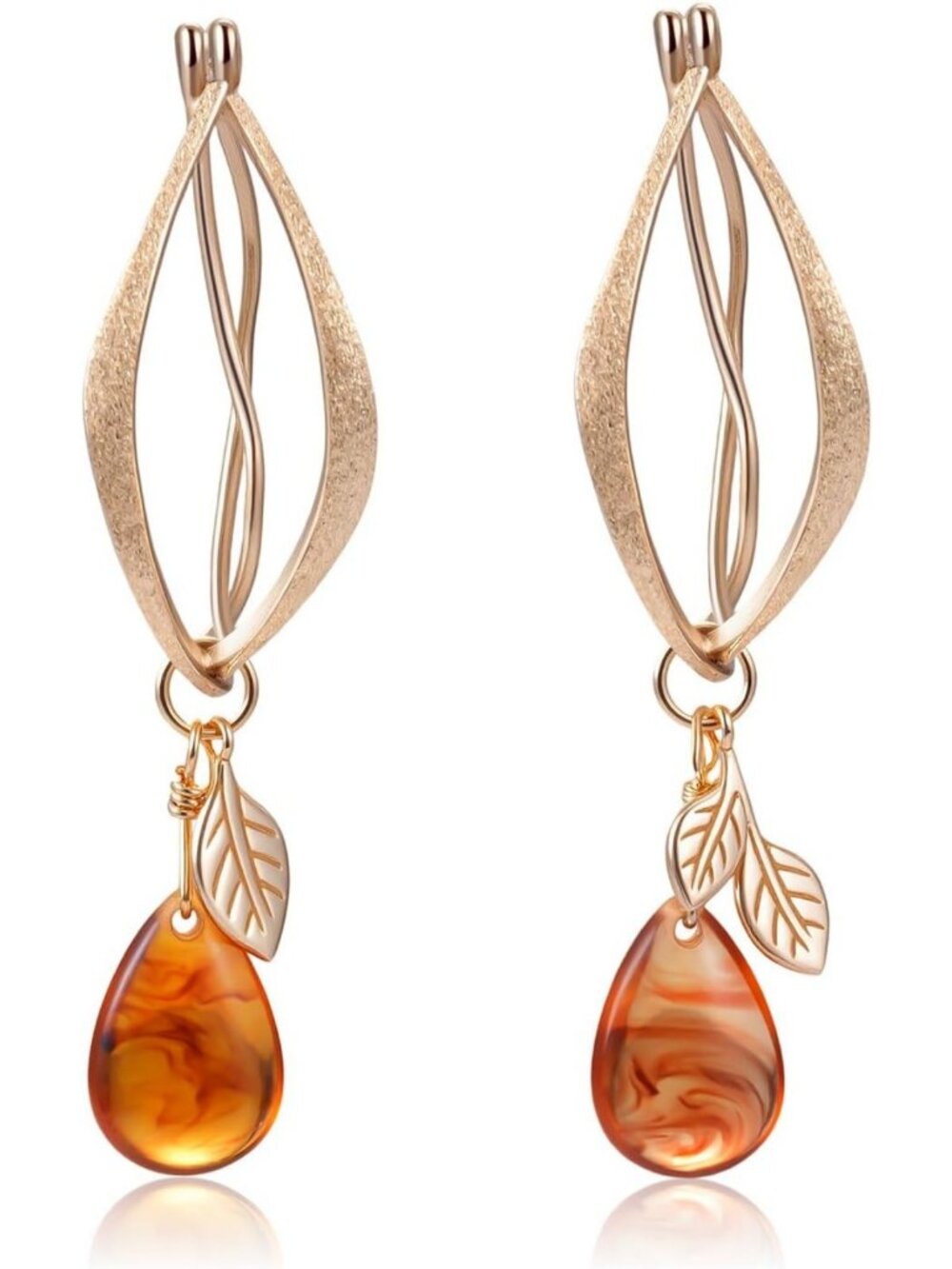 Elegant 14K Gold Plated Leaf Dangle Earrings - Lightweight Matte Silver Jewelry